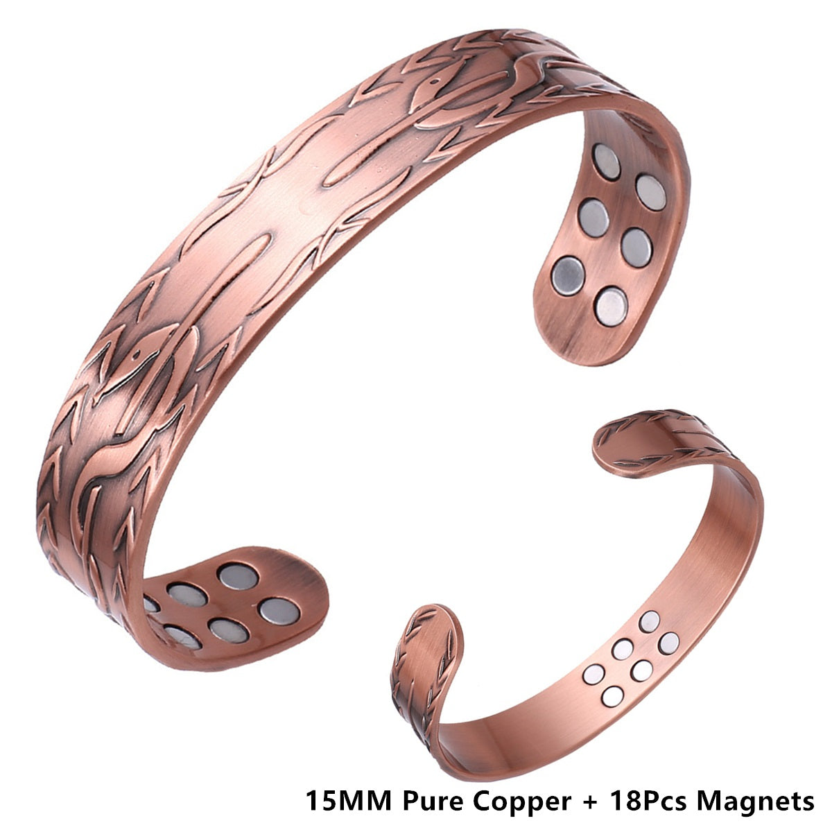 Vintage Pure Copper 18Pcs 3500 Gauss Strong Magnetic Therapy Open Cuff - Bracelet