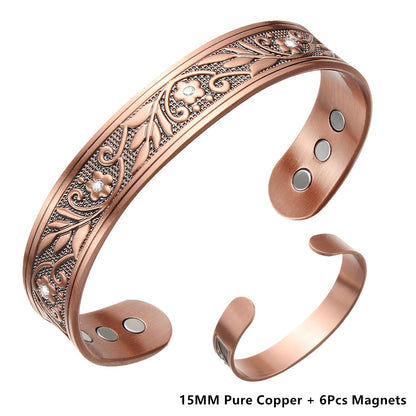 Vintage Pure Copper 18Pcs 3500 Gauss Strong Magnetic Therapy Open Cuff - Bracelet